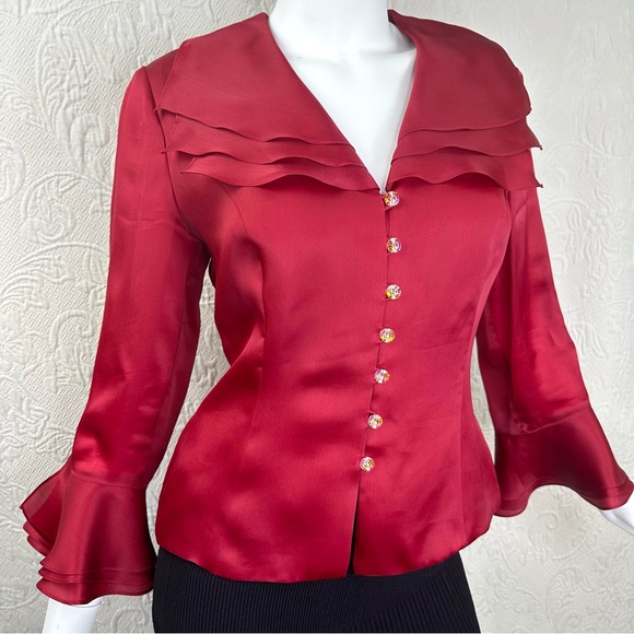 Frascara Beker Silk Blouse Crystal Buttons - Picture 1 of 15